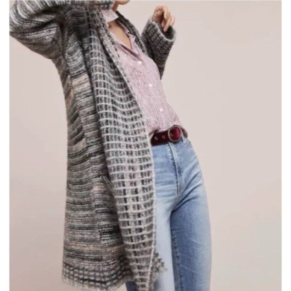 Anthropologie Cardigan Sweater Pink Gray Black M Medium Thick Alpaca Wool $180 - Picture 8 of 16